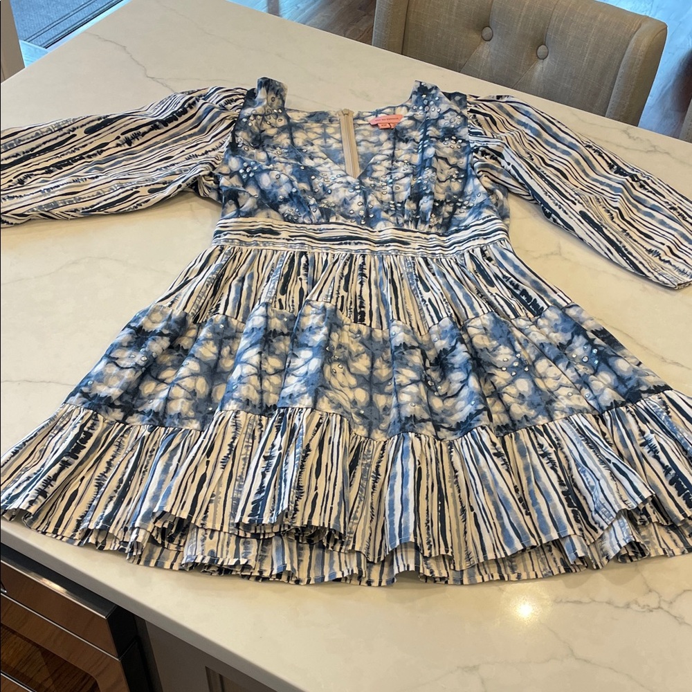 Anthropologie Not So Serious Pallavi Mohan Blue and White Tie Dye Dress